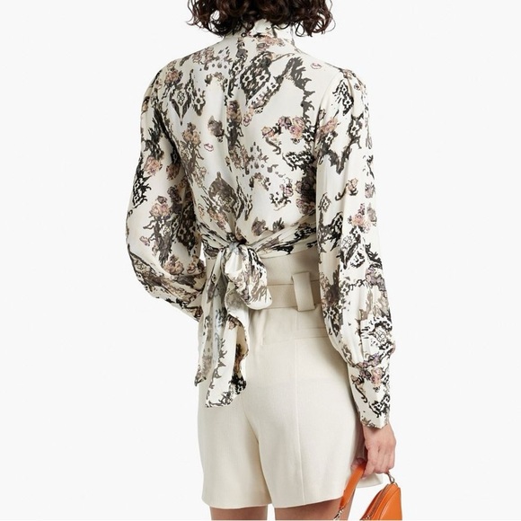 IRO Sakari Wrap Effect Printed Crepe de Chine Blouse Mock Neck FR 34 (US2) - Picture 3 of 13